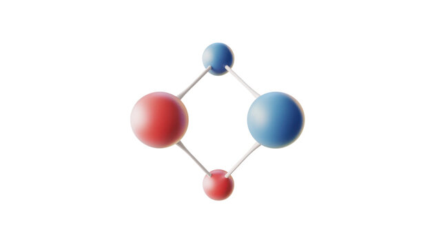 3D model of a molecule and atom with chemical structure and elements like carbon and hydrogen, showcasing spheres and abstract representation for science and research