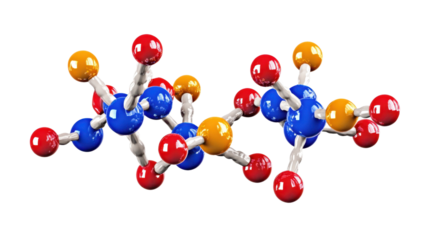 3D render of a molecular structure with atoms, including carbon, oxygen, and hydrogen, representing a pharmaceutical compound and its potential for drug treatment