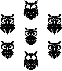 Owl silhouettes in black and white graphic design creative environment, isolate white background