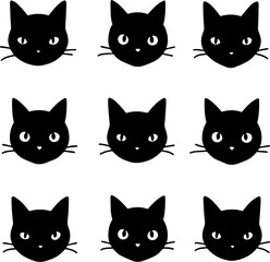 Fototapeta premium Silhouette cats pattern studio graphic art minimalist front view, isolate white background