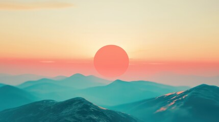 Fototapeta premium Spectacular sunset, red sun dips below the horizon, painting the sky with vibrant hues