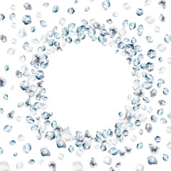 Crushed ice crystals watercolor art template. Hand drawn wreath frame illustration isolated on white