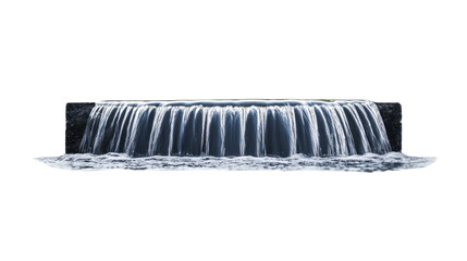 A tall cascading waterfall with mist rising around it, isolated on a white background. 