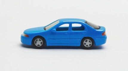 Bright blue toy car model displayed against a plain white background, ideal for children's play and design