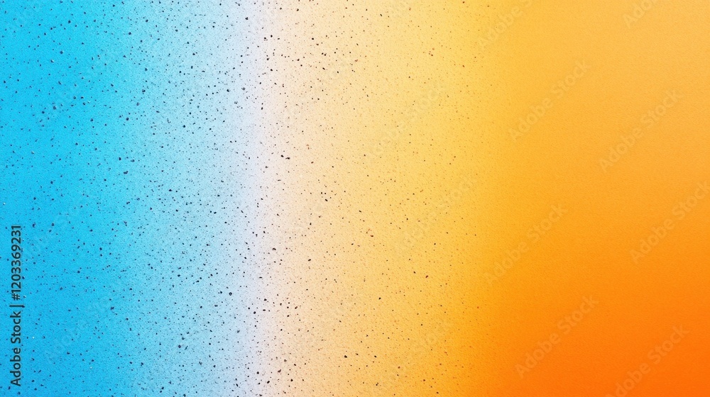 Poster a gradient background transitioning from blue to orange with speckles.