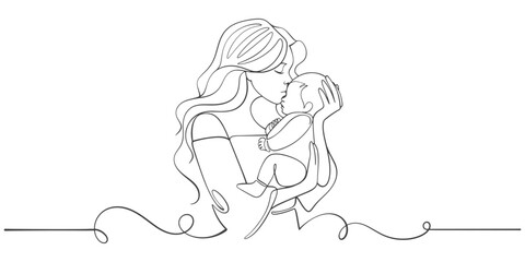 Mother and baby line art vector illustration, mothers day celebration background