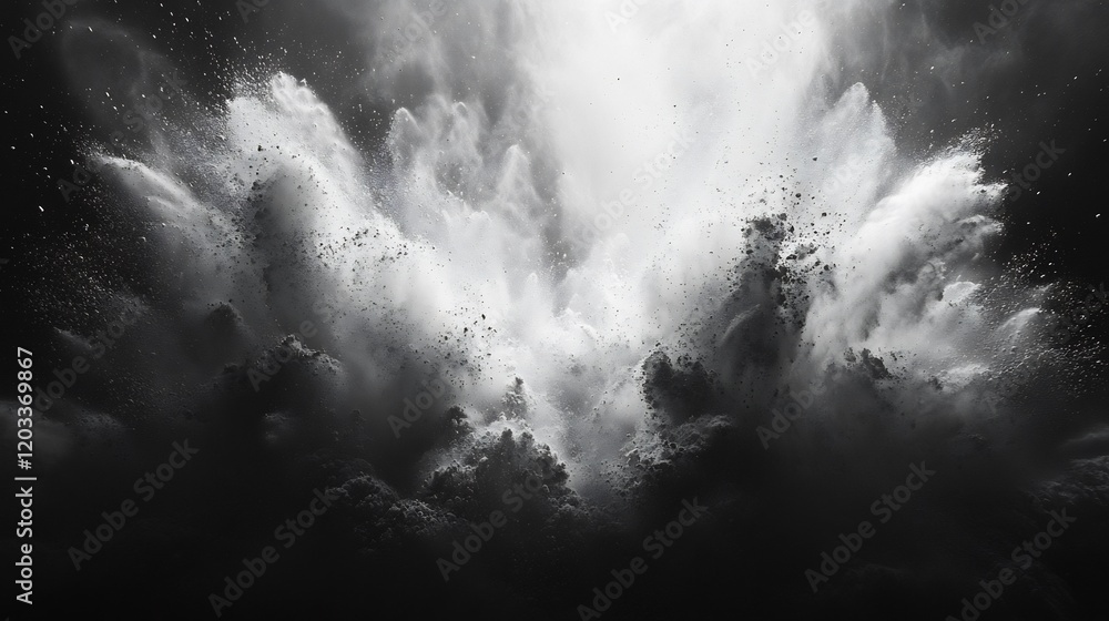 Aufkleber striking dynamic explosion of black and white powder creating an abstract design resembling a modern