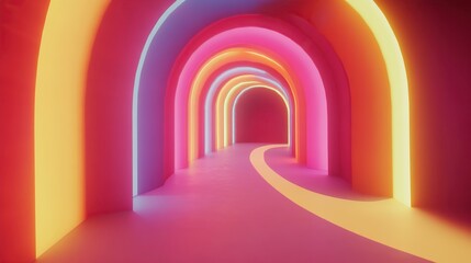 Colorful neon archway tunnel.