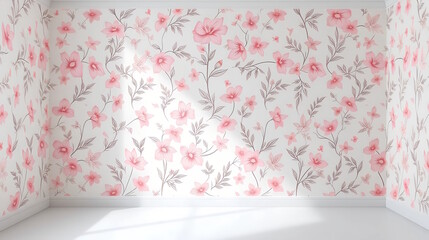 floral  wallpaper in empty room
