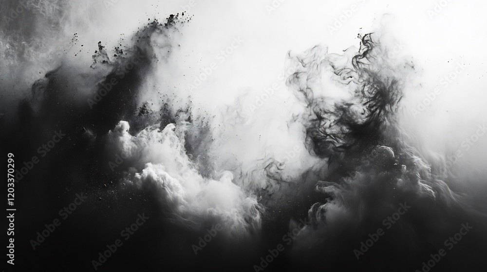 Aufkleber striking dynamic explosion of black and white powder creating an abstract design resembling a modern