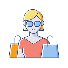 shopper with sunglasses icon, shopper with sunglasses vector illustration-simple illustration of shopper with sunglasses, perfect for shopper with sunglasses logos and icons