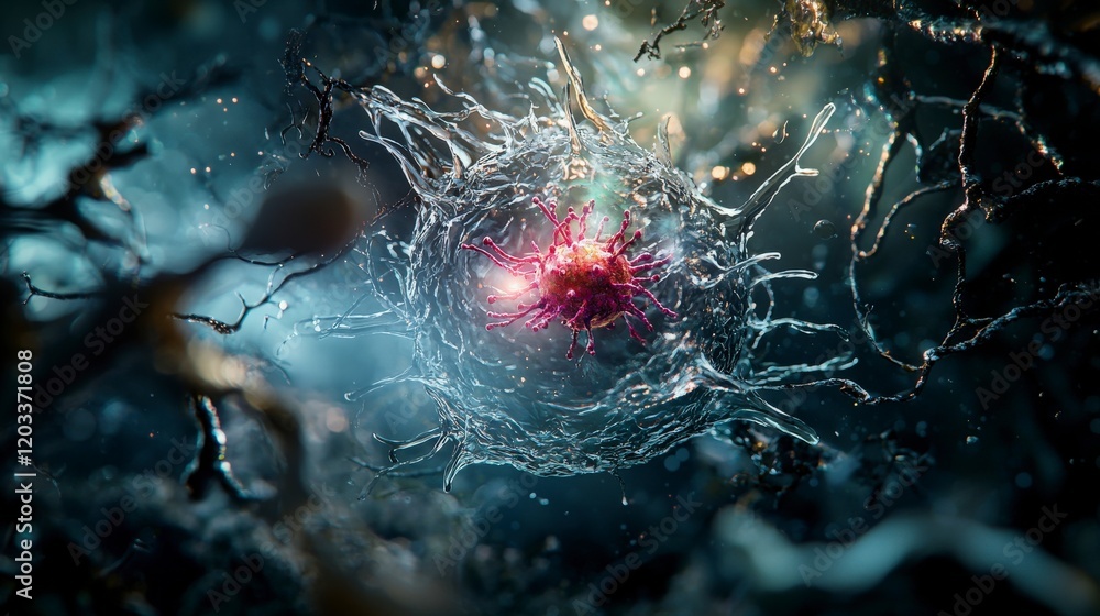 Poster Dynamic cellular communication in a microscopic environment nature digital illustration science abstract concepts