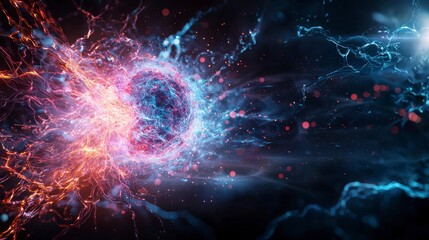Digital energy explosion abstract sci-fi concept high-tech environment vivid colors dynamic viewpoint memory retention