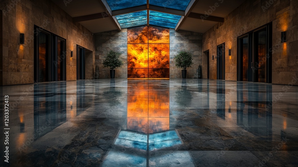Aufkleber Artistic vision in architecture a reflective modern gallery space with transitional serenity and design