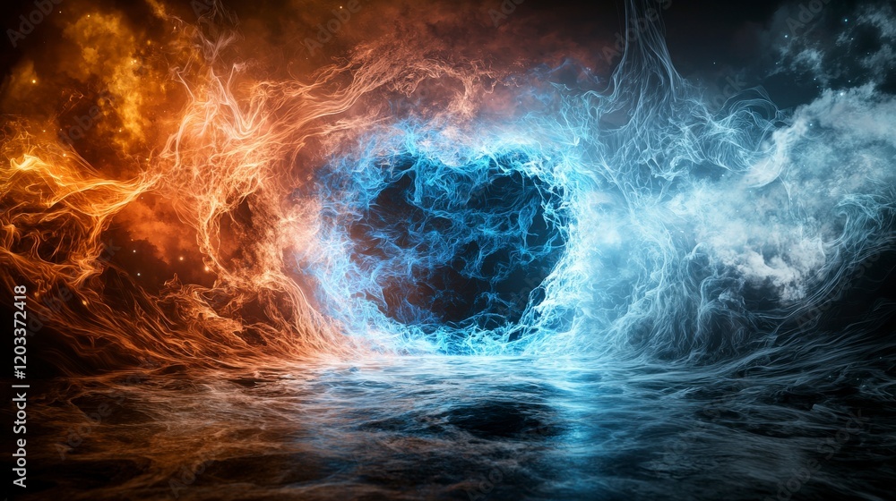 Aufkleber The fusion of fire and ice a visual journey through dimensions of thought power digital art cosmic realms