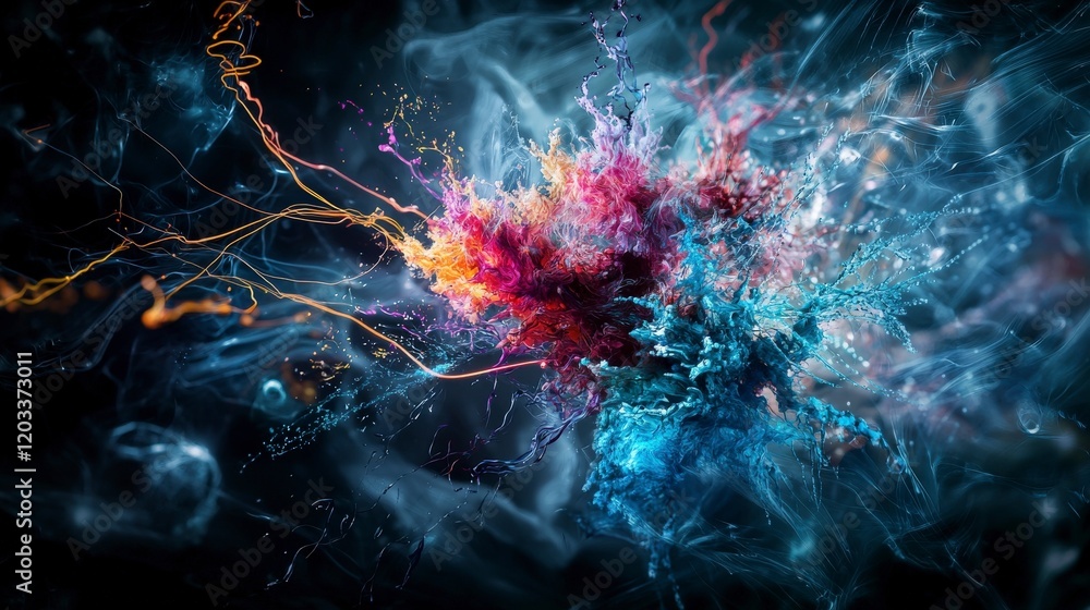 Poster dynamic energy explosion abstract realm digital art colorful environment vibrant viewpoint emotional