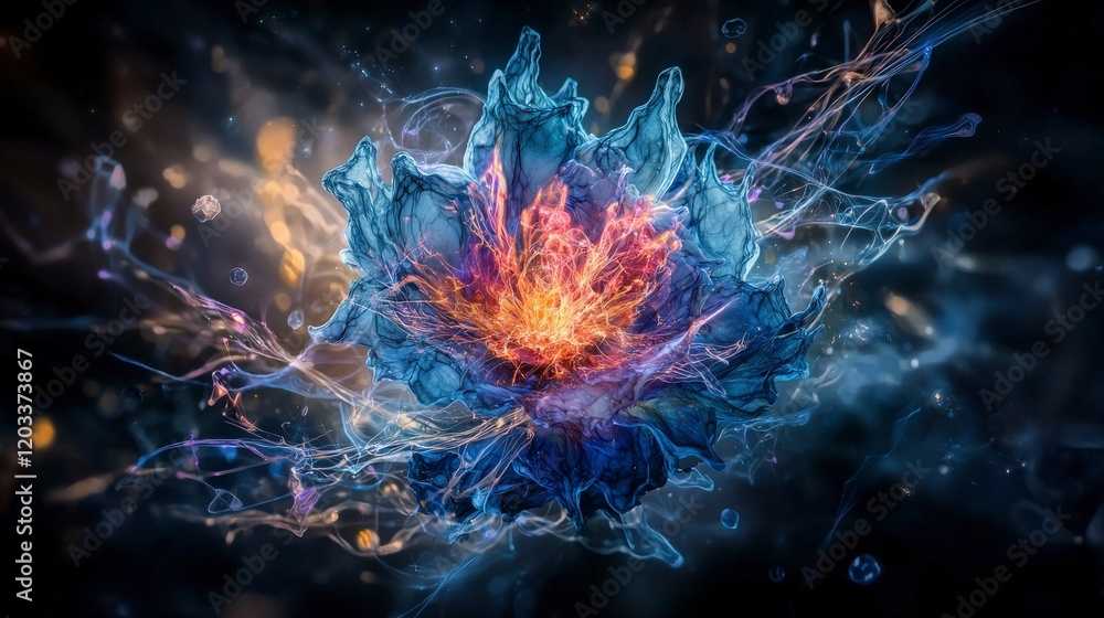 Poster Dynamic abstract flower design digital art colorful visuals creative environment close-up view instincts of life