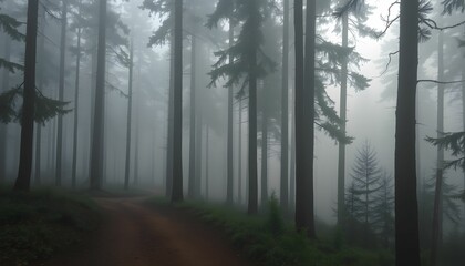 Obraz premium Mysterious Fog Envelops Ancient Forest Path