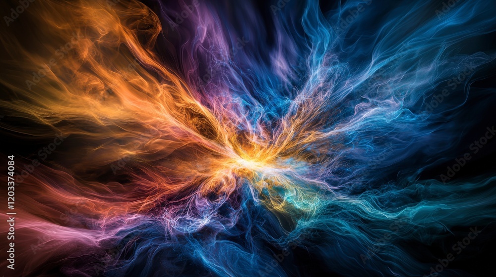 Fototapete Dynamic energy burst abstract art vivid colors digital creation close-up language with breath and pulse concept