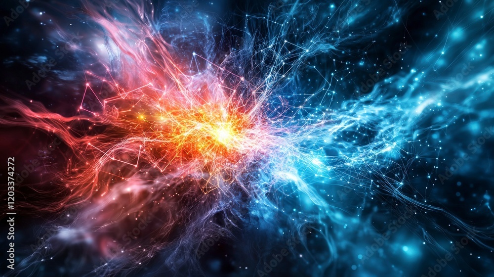 Poster Cosmic energy explosion universe digital art space abstract view life circuits connecting all things