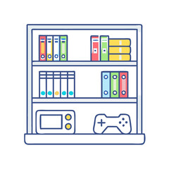 game library bookshelf icon, game library bookshelf vector illustration-simple illustration of game library bookshelf, perfect for game library bookshelf logos and icons