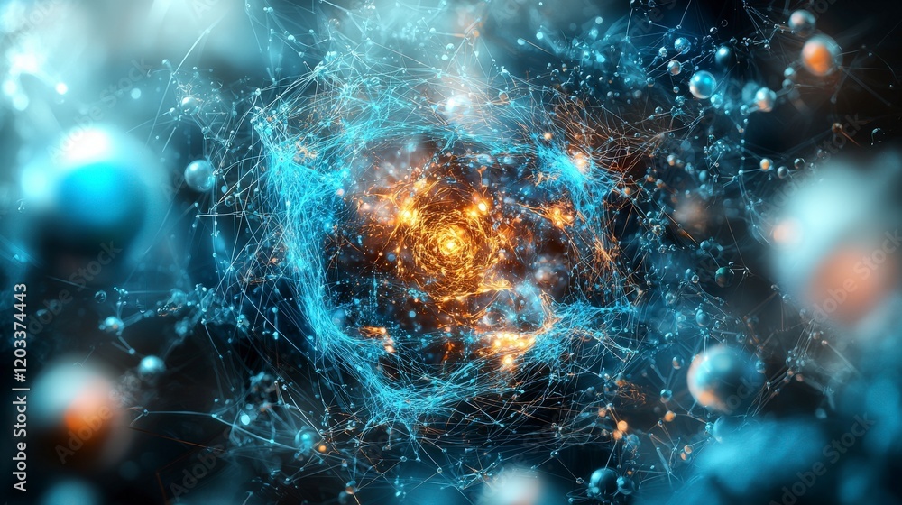 Poster Exploring living and thinking subsystems within atoms in a digital universe abstract concept science art cosmic view
