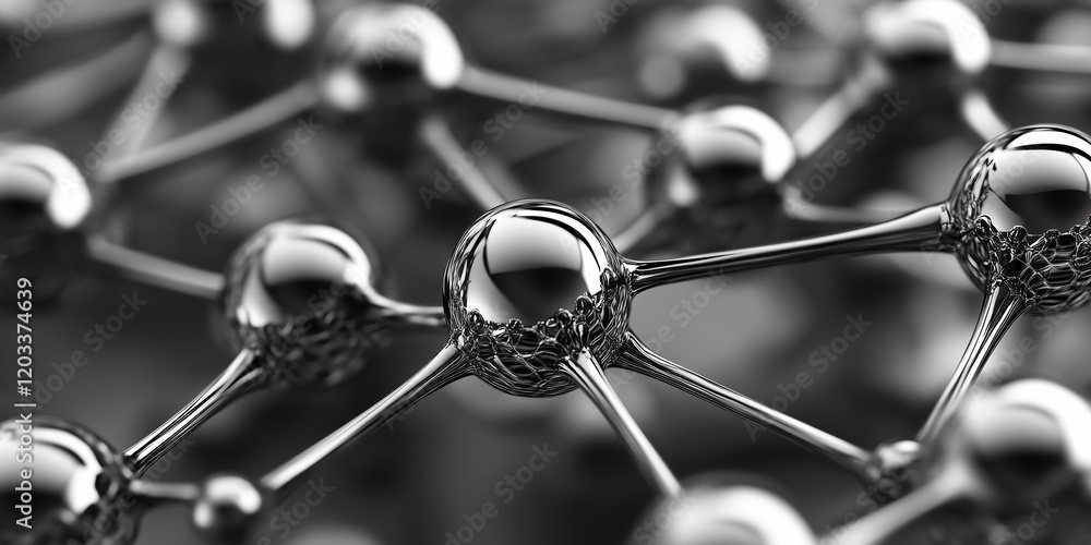 Poster abstract web of silver and charcoal nodes with sharp and precise details, clean monochrome aesthetic