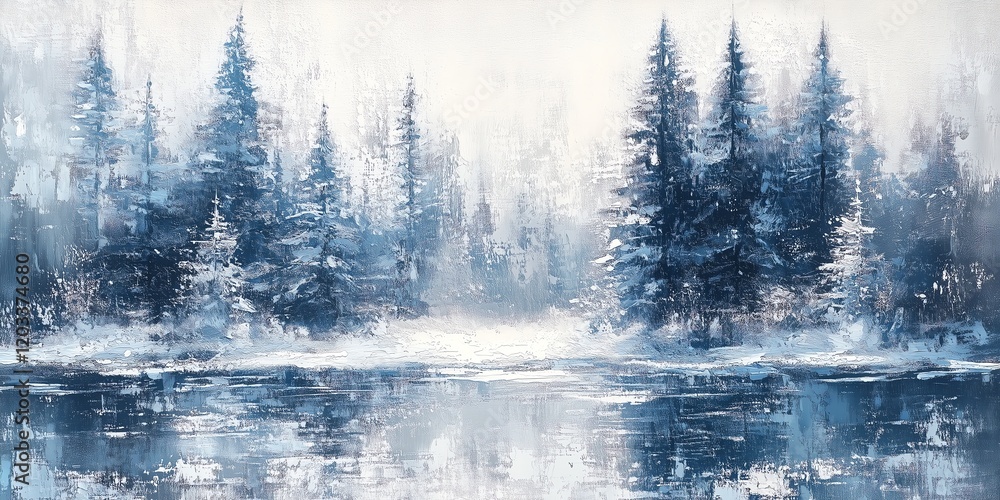 Poster abstract reflections of soft light on frozen water or snow, forming intricate patterns that enhance 