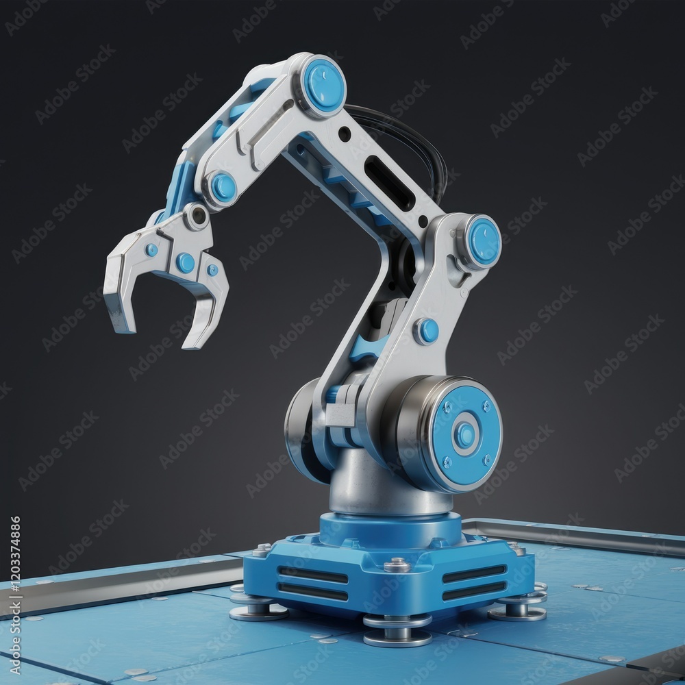 Poster A robotic arm with a claw-like gripper, poised for industrial automation tasks.