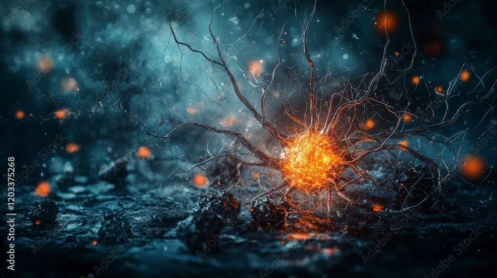 Poster Exploring cosmic connections abstract digital art of nervous systems in a macro conceptual design environment