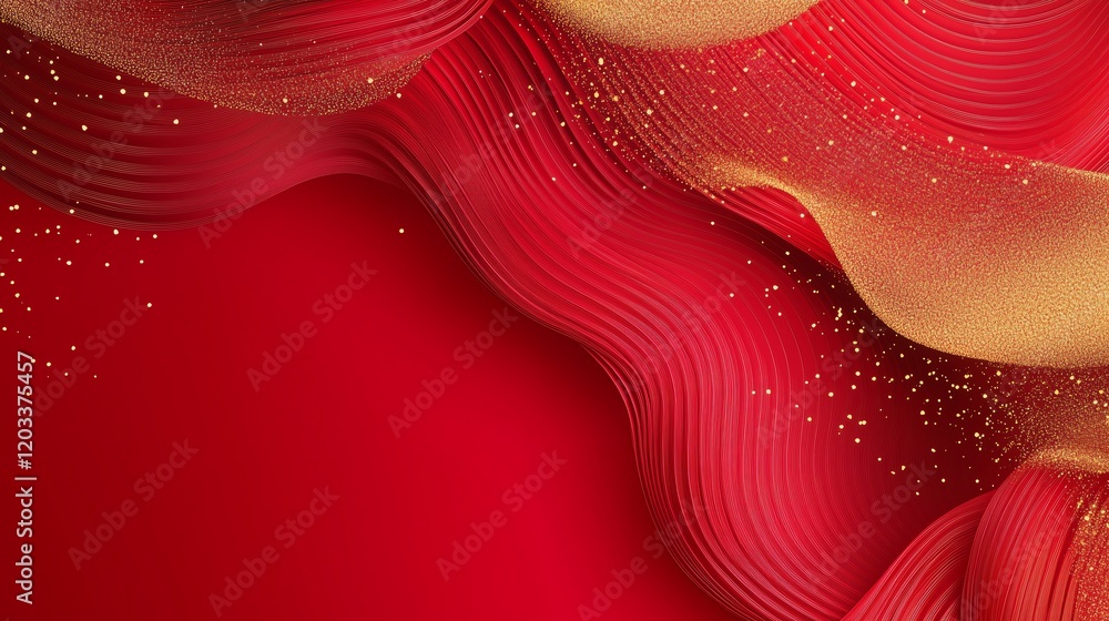 Poster dynamic abstract background for chinese new year with golden sparkles on a red gradient, ample text 