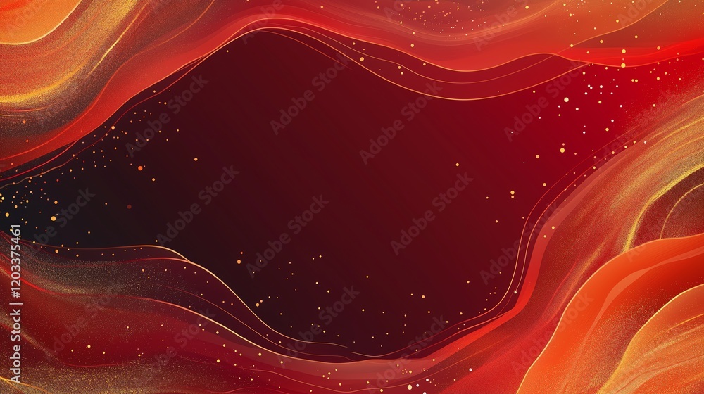 Poster dynamic abstract background for chinese new year with golden sparkles on a red gradient, ample text 