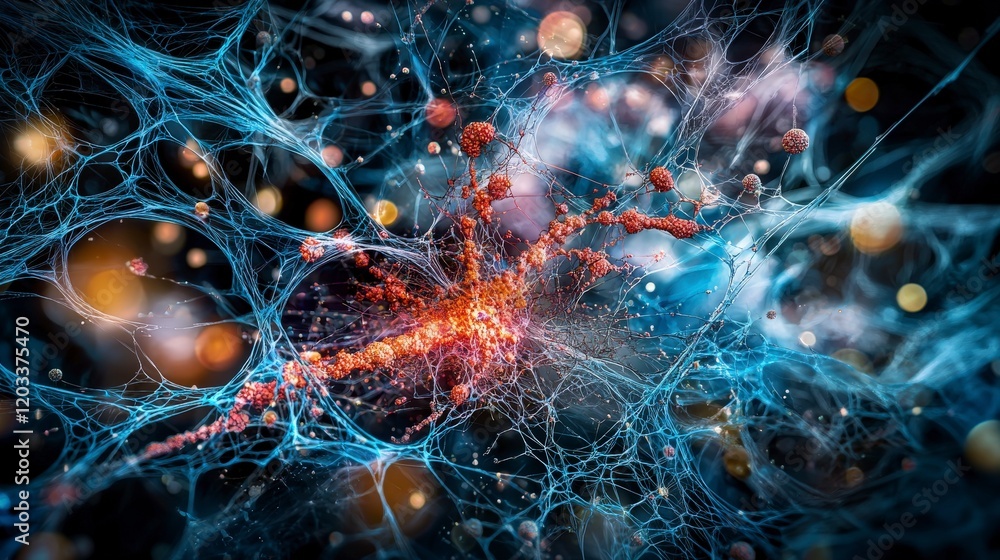 Aufkleber Exploring microcosmic interconnections within complex structures scientific lab digital art abstract universe perspective