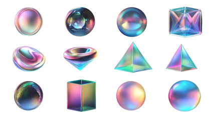 Glossy colorful 3D shapes and symbols with diamond and round elements