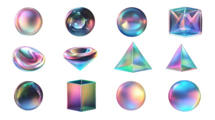 Glossy colorful 3D shapes and symbols with diamond and round elements