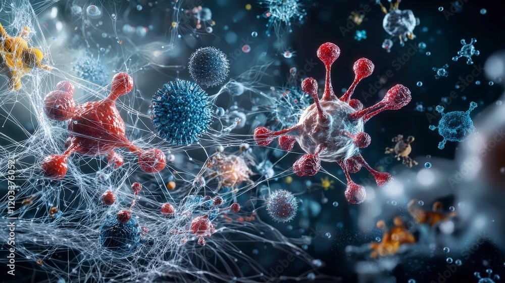 Aufkleber Exploring microbial life and creativity subsystems in a dynamic laboratory environment abstract science visualization