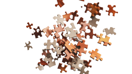 3D jigsaw puzzle pieces connecting to form a solution