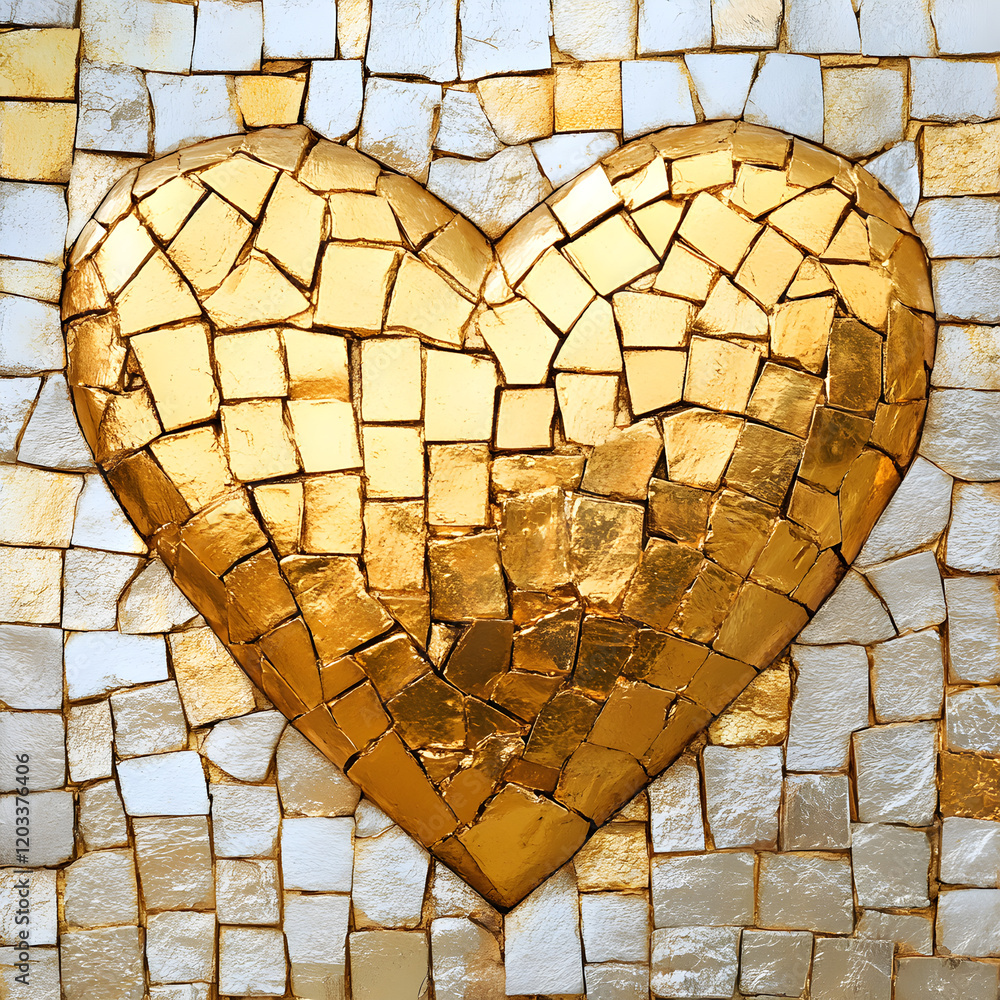 Poster a golden heart symbol embedded in a mosaic of shimmering tiles