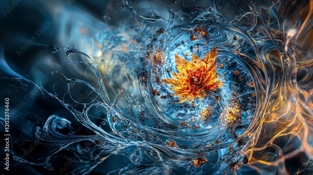 Poster flowing evolution of symbols in nature abstract art dynamic environment vibrant color palette surrea