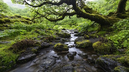 Exploring lush terrain with life histories enchanting forest stream nature photography serene environment ground level view