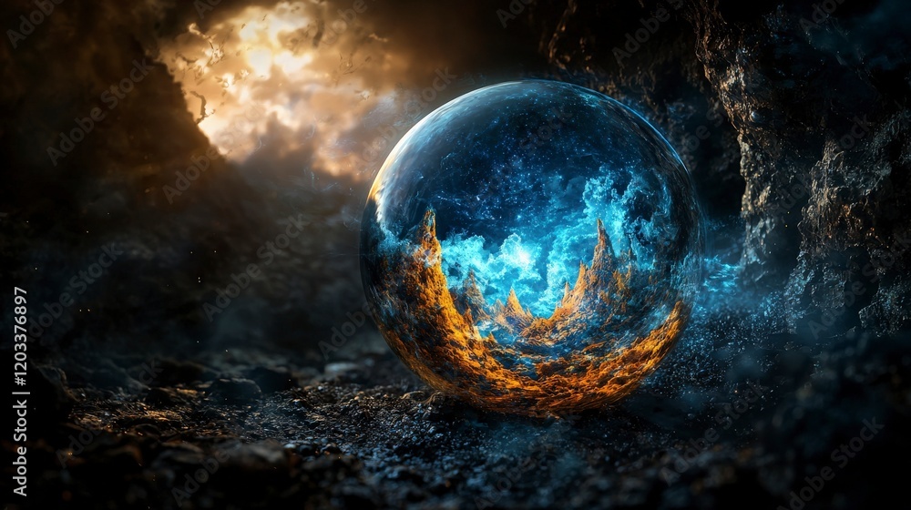 Aufkleber creating new worlds thoughts and ideas in a cosmic sphere surreal landscape digital art imaginary re
