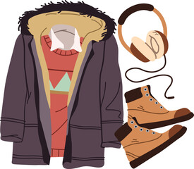 Winter travel clothes illustration