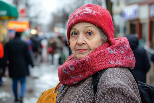 Street photography of an elderly lady, life, street style, retro	