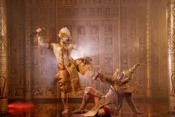 Obraz premium Art culture Thailand Dancing in masked khon in literature ramayana,thailand culture