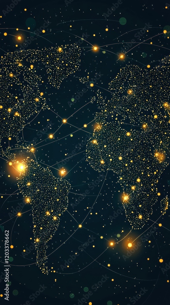 Poster global network connection illuminated world map with glowing lines and points
