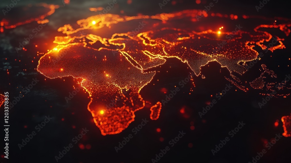 Aufkleber global network connection illuminated world map digital technology abstract background