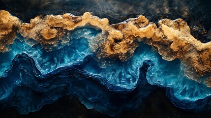 Stunning closeup of a wooden table infused with blue epoxy resin showcasing the intricate texture and patterns where the wood meets the vibrant resin perfect for a banner design template