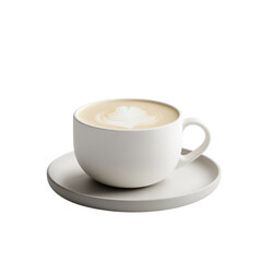 Fototapeta premium Latte art in a white cup on a saucer a perfect coffee moment