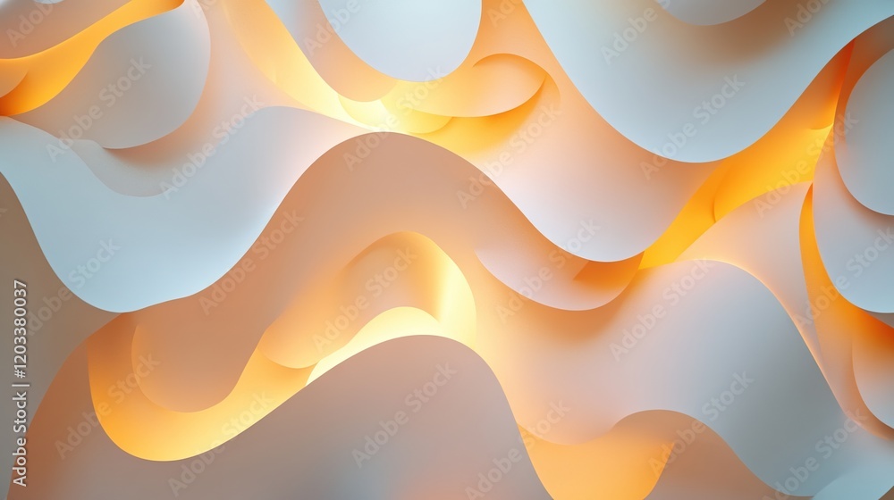 Poster bright abstract paper cutout background with colorful wave pattern and warm yellow glow