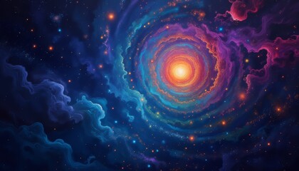 A mesmerizing swirl of vibrant colors depicting a cosmic spiral.